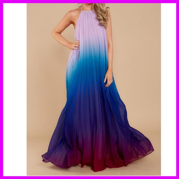 Dresses & Skirts - NWT Ombre Halter Pleated Maxi Dress SML